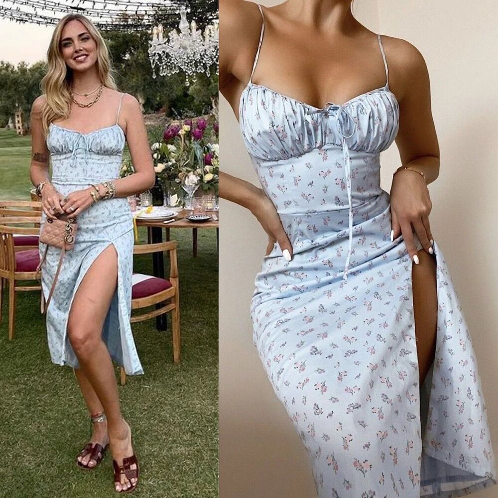 House Of CB Carina Blue Floral Midi Bustier cottagecore Dress LARGE